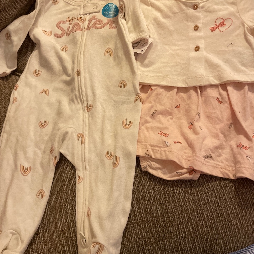 Bundle of footie pj and dress with sweater, size 6 mos